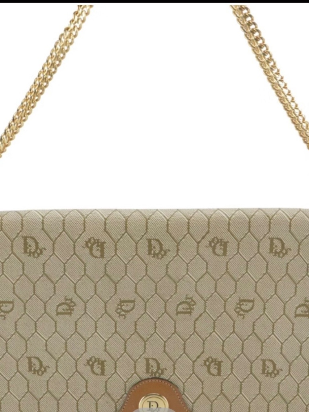 Christian Dior Full Flap Chain Link Shoulder Bag in Honeycomb Canvas & Leather - Picture 3 of 6